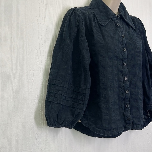 Free People - Happy Days Black Balloon Sleeves Button Down Blouse Size XS - Picture 4 of 10